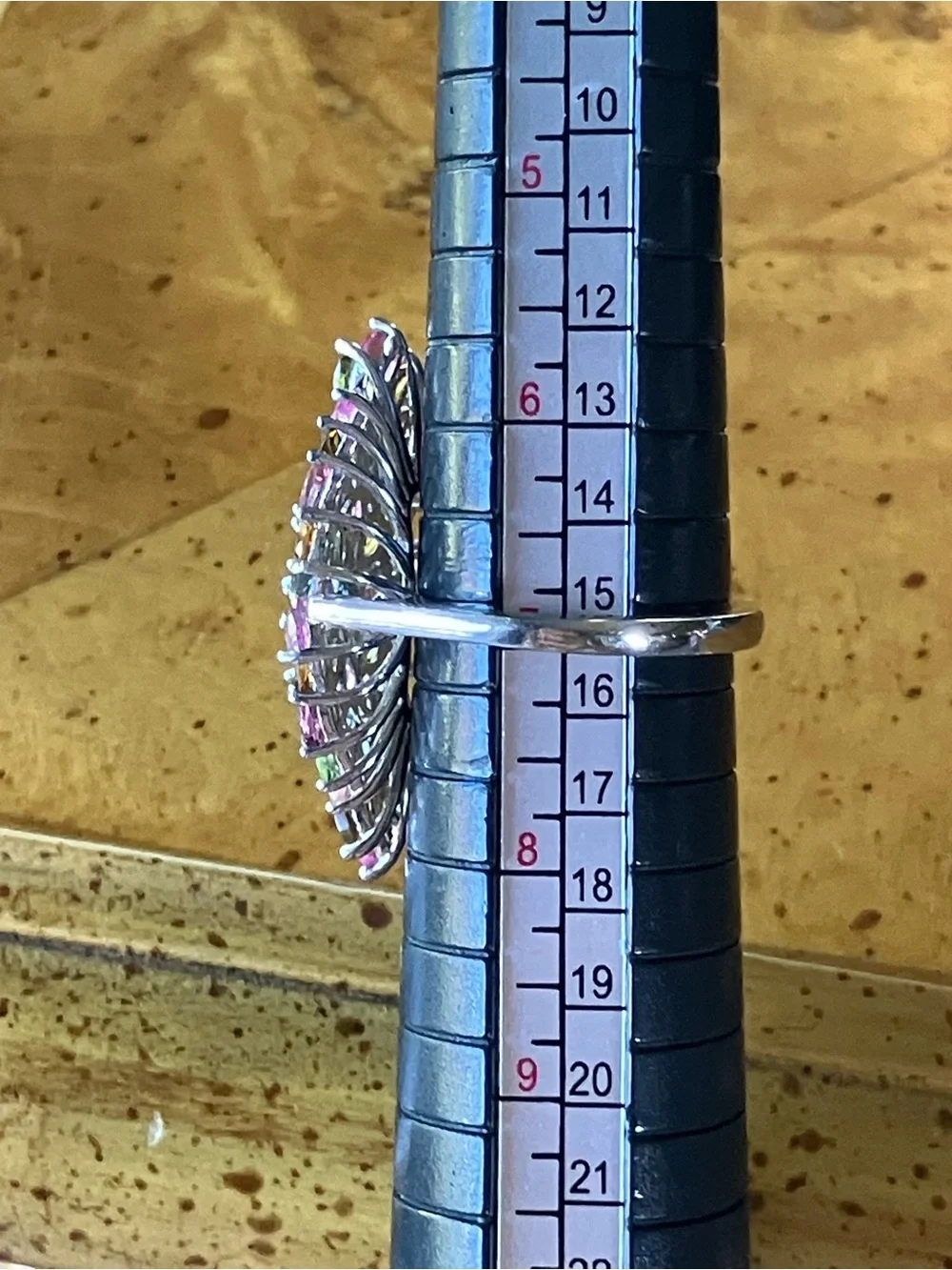 Natural Multi Color Tourmaline Sterling Silver Ring Size 7